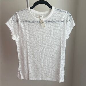 Aerie White Lace Short Sleeve Top